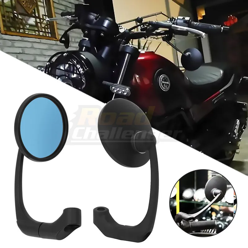 

1 Pair Motorcycle Black Round Retro Oval Rearview Side Mirror Cafe Racer Rear view Mirrors Universal 8/10mm