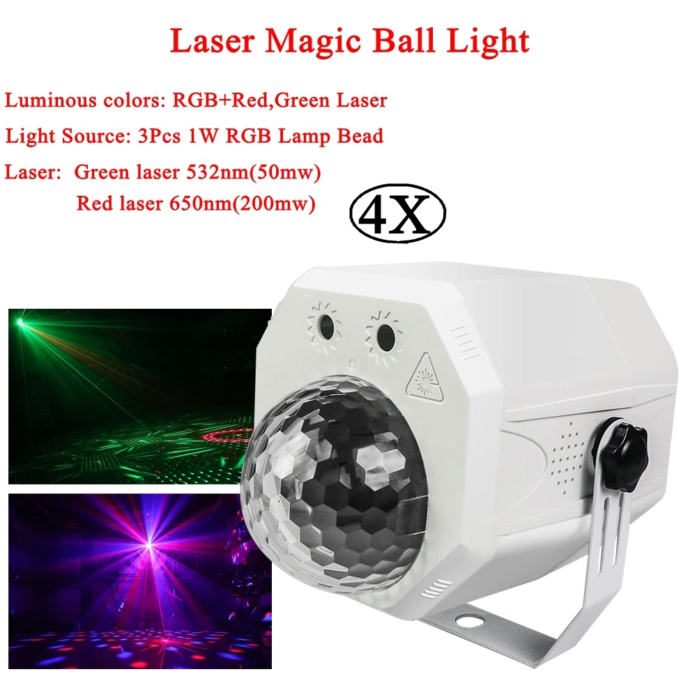 4Pcs/Lot RGB LED Crystal Disco Magic Ball With Patterns Laser Projector DJ KTV Party Holiday Bar Christmas Stage Lighting Effect