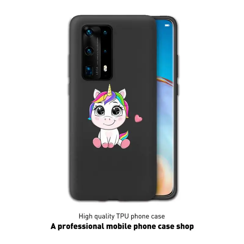 

Unicorn Cartoon Funny Phone Case Black Cover For Huawei P10/20/30/40/20Pro/30Pro/30Lite/40Pro NOVA3/3E/3i/7SE Cases