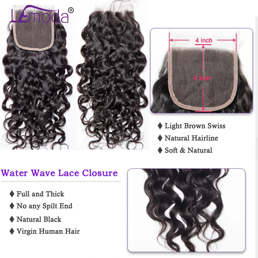 LeModa малазийские волнистые 4 пучка с закрытием 5 шт/лот человеческие волосы Remy для