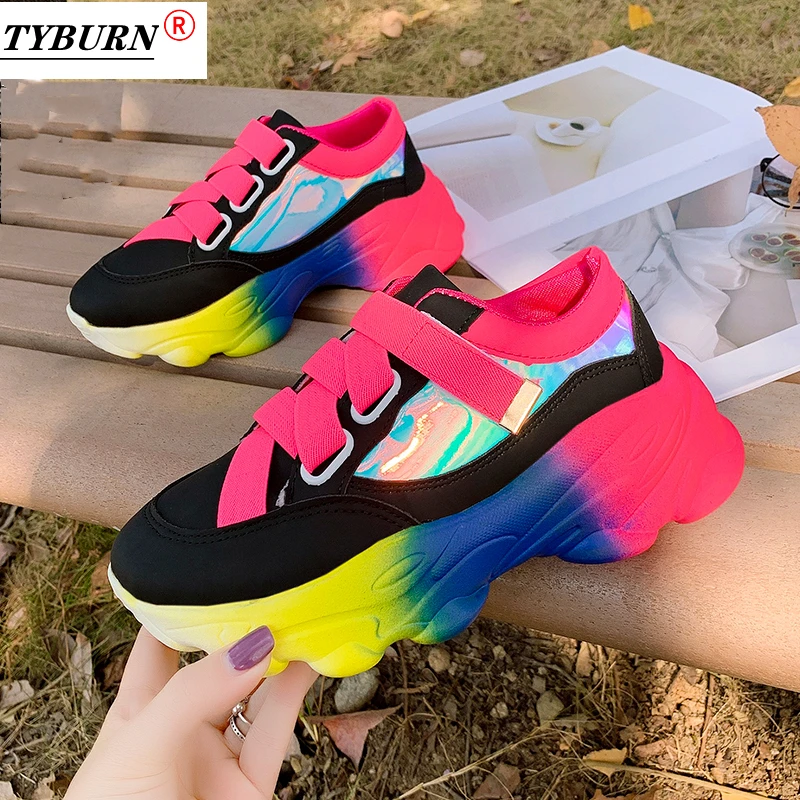 

Vulcanized Shoes Sneakers Women's Shoes Ladies Velcro Color Matching Platform Sneakers Women's Mesh Casual Women's Shoes 2021