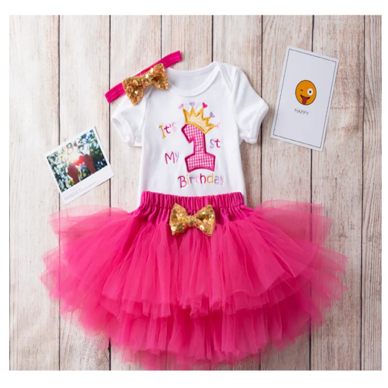 Наряд для первого дня рождения Сетчатое платье-пачка девочек с принтом на 1 год
