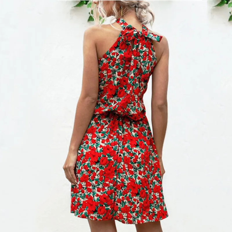 New Women Summer Dress Floral Beach Halter Elegant Bohemian Casual Loose Fashion Ladies Dresses | Женская одежда