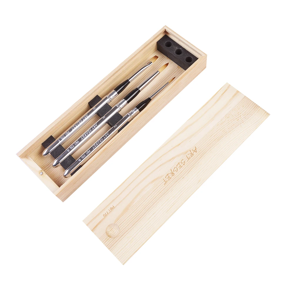 Watercolor Paint Brush Set - PBT770 3PC/set - Taklon Hair - Brass Ferrule - Aluminum Cap - Wooden Case image 4
