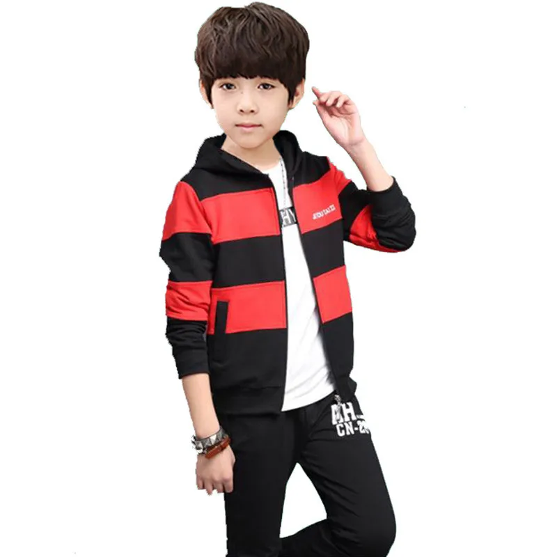 Модная Осенняя куртка для мальчиков-подростков + штаны комплект детской одежды