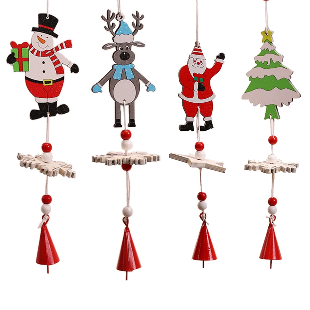 

Christmas Ornaments Cute Snowman Santa Elk Xmas Tree Hanging Crafts Wood Bell Chime Xmas New Year Decorations