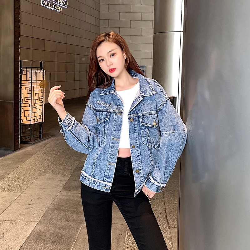 

Fashionable spring new slim slimming letter embroidery short denim jacket
