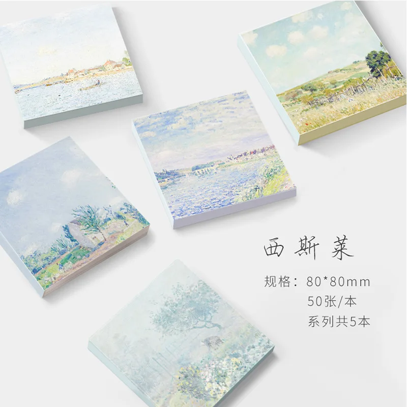 

50 Sheets/Set Alfred Sisley Art Painting Series Sticky Notes Creative Landscape Painting Memo Pads DIY Journal Decoration