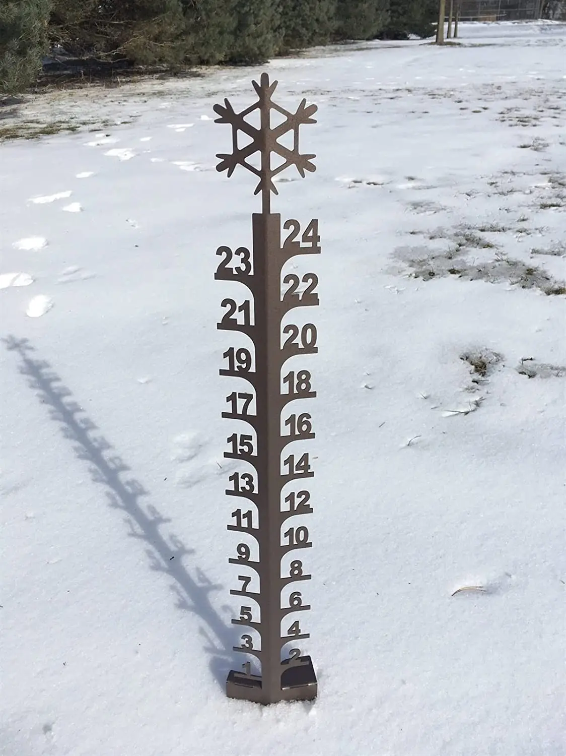 Medidor de nieve de 24 "hecho a mano, palo de medici&oacute;n de Metal para jard&iacute;n, estacas de invierno, decoraci&oacute;n de patio al aire libre-0