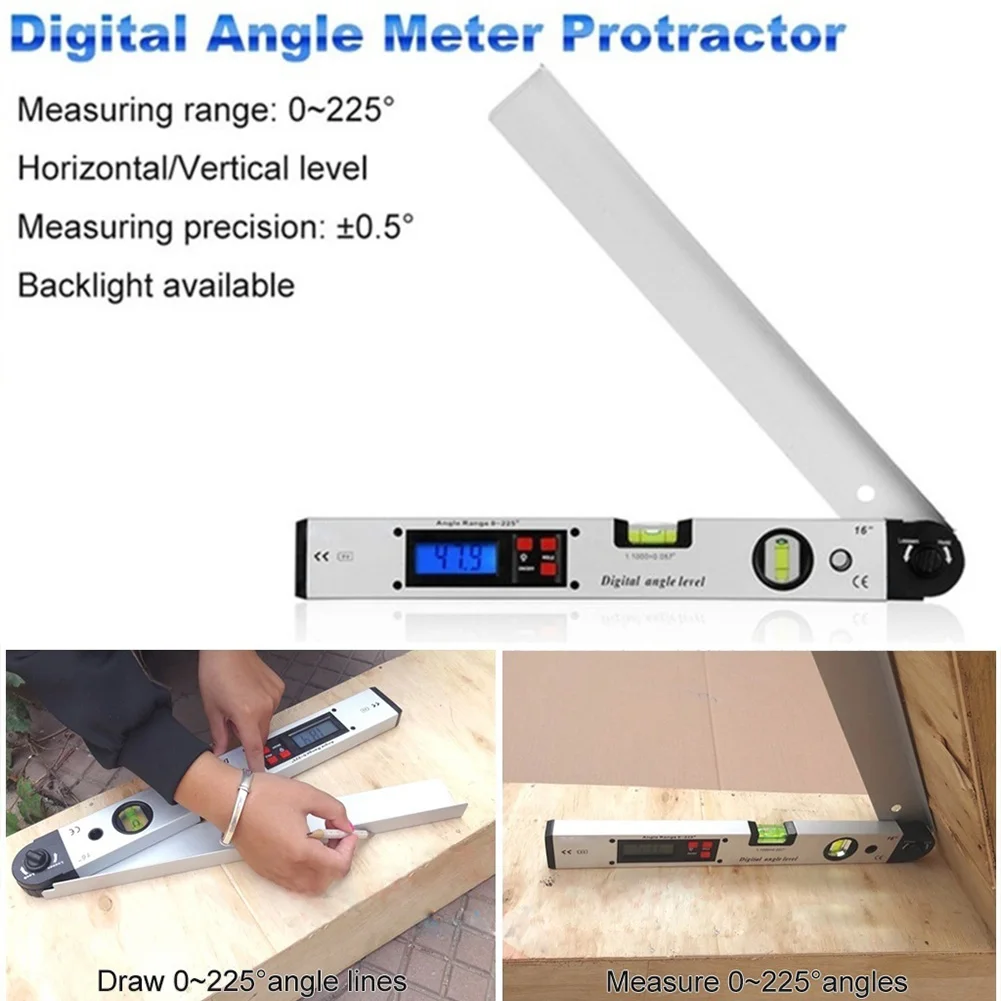 

400mm Slope Angle Measuring LCD Display Goniometer Battery Powered Level Tool Accurate Digital With Magnetic Base