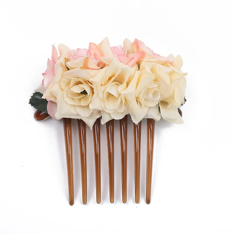 

Bridal Headdresses Vintage Imitation Flower Hair Comb Headpiece Handmade Fabric Beach Wedding Party Bridesmaid Hair Accessories