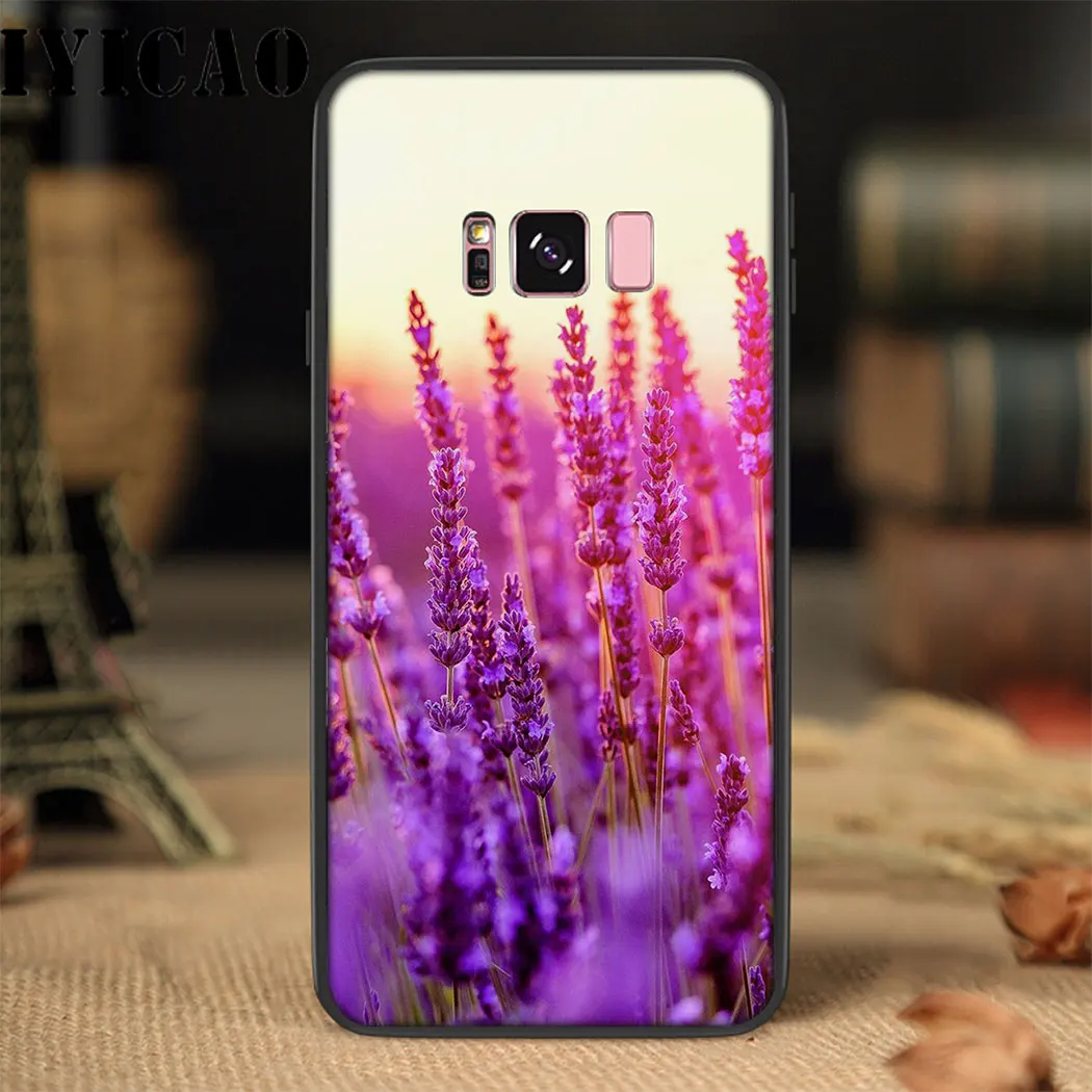 Мягкий силиконовый чехол IYICAO с фиолетовыми цветами для samsung A3 A5 A6 Plus A7 A8 A9 J6 |