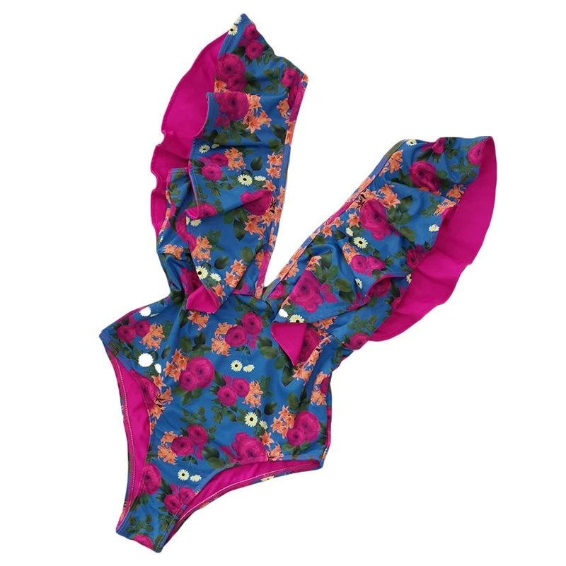 

Swimwear Deep V-Neck Ruffle Swimsuit Push Up One Piece Swimsuit Beach Wear Backless Monokini