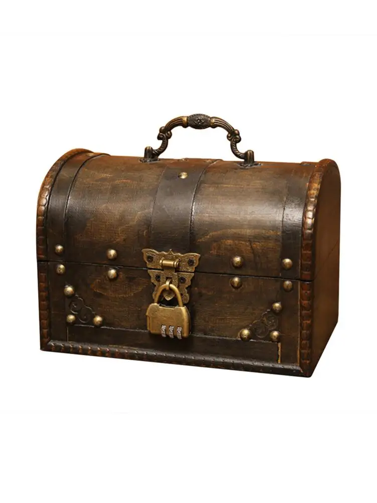 European Nostalgic Storage Box Desktop Sundries Small Home Decoration Wooden Retro Jewelry Treasure With Lock |