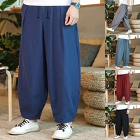 chinese style mens pants loose cotton and linen wide leg harem bloomers trousers