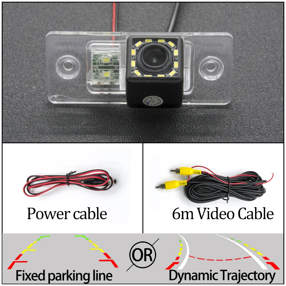 12LED Camera Only Для VW Bora Jetta Touareg Tiguan Passat B5 B6 Golf Polo Santana Автомобильная фиксированная или динамическая траектория обратная парковочная камера заднего вида - Название цвета: 12LED Camera Only