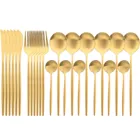 Набор столовых приборов JANKNG из нержавеющей стали, набор из 24 матовых золотых приборов, нож, вилка, ложка, столовое серебро