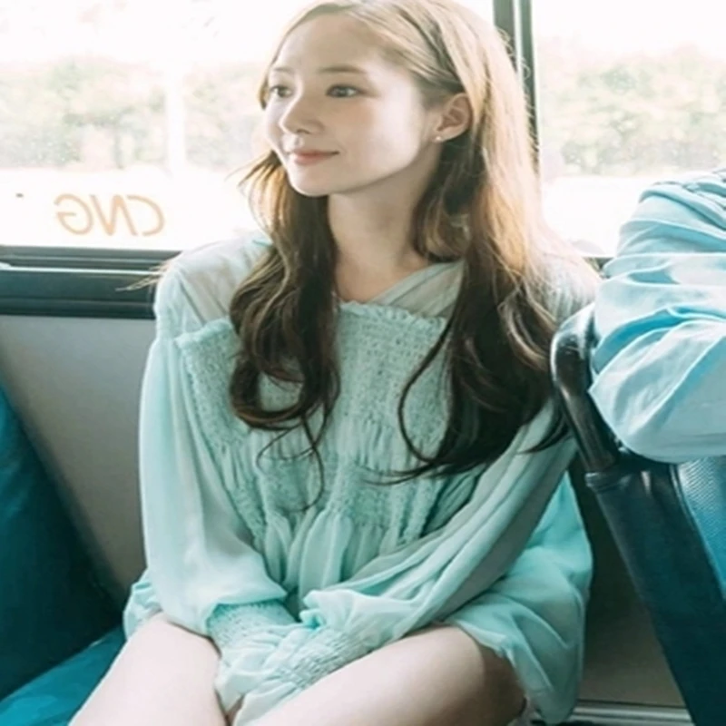 Бело зеленый с жилетом шифоновая рубашка надписью Ким Why did Pu Minying длинными