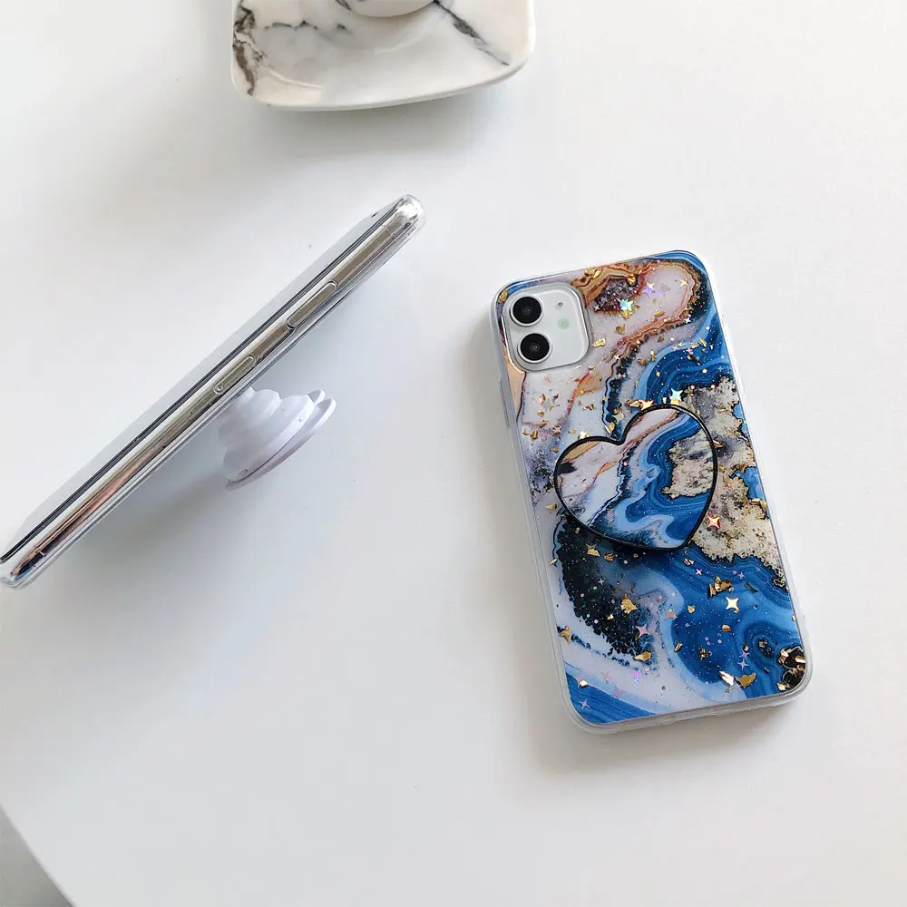 Sinocom Handa Marble Phone Case For iPhone 12 Cover XR XS MAX 7 8Plus 6s plus SE2020 Grip Stand Holder For coque iphone 11 funda