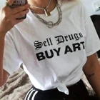 Продажа наркотиков купить искусство женщина футболка 90s эстетическое старинные хлопковые топы Летняя мода для девочек; Белые футболки с круглым вырезом, одежда рубашки для мальчиков