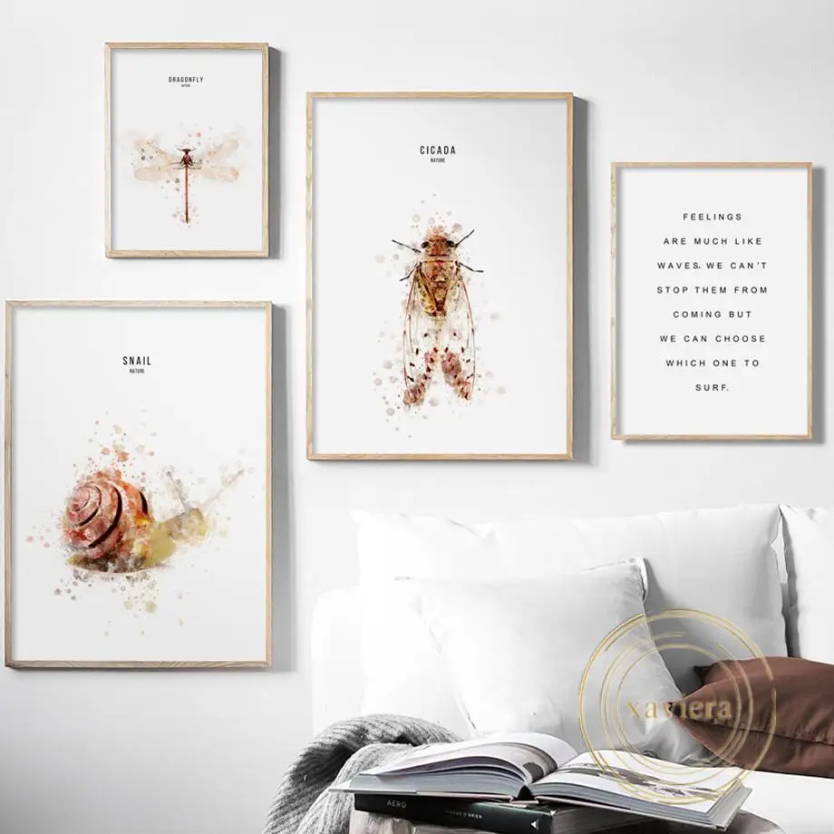 

Snail Dragonfly Cicada Insect Quotes Canvas Painting Nordic Minimalist Graffiti Wall Art Poster Modern Picture for Bedroom Decor