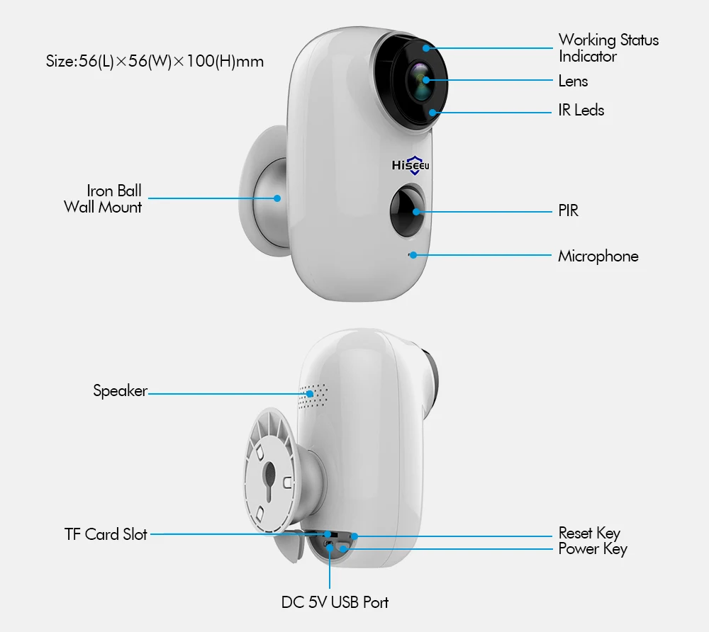 Hiseeu 1080P Беспроводная перезаряжаемая батарея ip-камера с солнечной панелью наружная Погодостойкая домашняя камера беспроводной связи wifi PIR Motion
