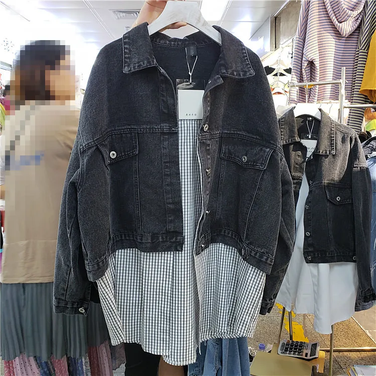 Harajuku BF стиль девушки Поддельные Двух Частей Свободная джинсовая куртка женская