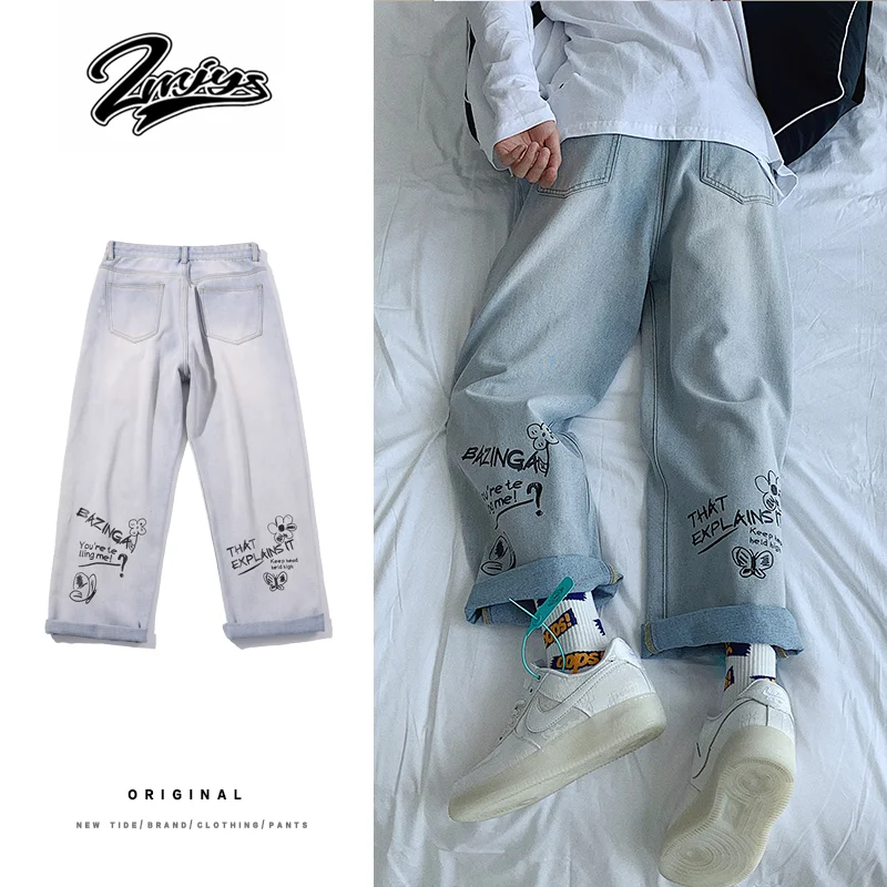 

Abfer Denim Letter Print Trousers Streetwear Men Baggy Jeans Hip Hop Graffiti Skater Jeans Harajuku Wide Leg Pants 90s Y2k