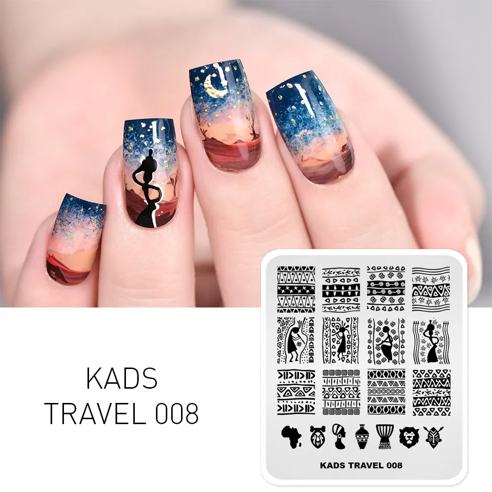 KADS туристическая тема египетская Руна королева Животное Шаблон трафарет Красота Инструменты Дизайн ногтей украшения Штамп пластина для стемпинга для нейл-арта - Цвет: Travel 008