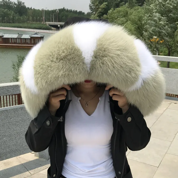 Tea green with white Натуральный мех лисы воротник зимний женский натуральный пушистый мех серый воротник шаль из натурального меха енота меховой шарф женский роскошный - Цвет: Tea green with white