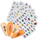 3D наклейки для ногтей, художественные геометрические цветы, роза, клейкие Слайдеры для дизайна ногтей, наклейки, линия, трава, художественные украшения, аксессуары для маникюра