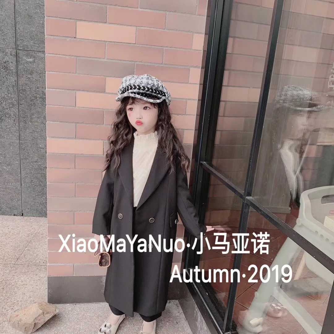 Новинка 2019 года детское длинное пальто для девочек сезон осень с лацканами