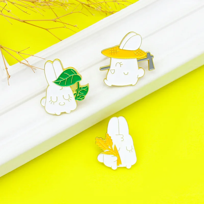 Модная металлическая эмалированная брошь с изображением белого кролика пшеницы