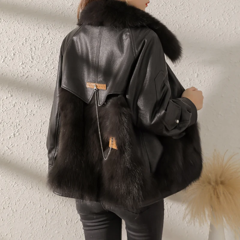 

SHZQ Fox Fur Coat 2021 New Young Fur Women Autumn and Winter Leather Sheep Fur Integrated Coat Women