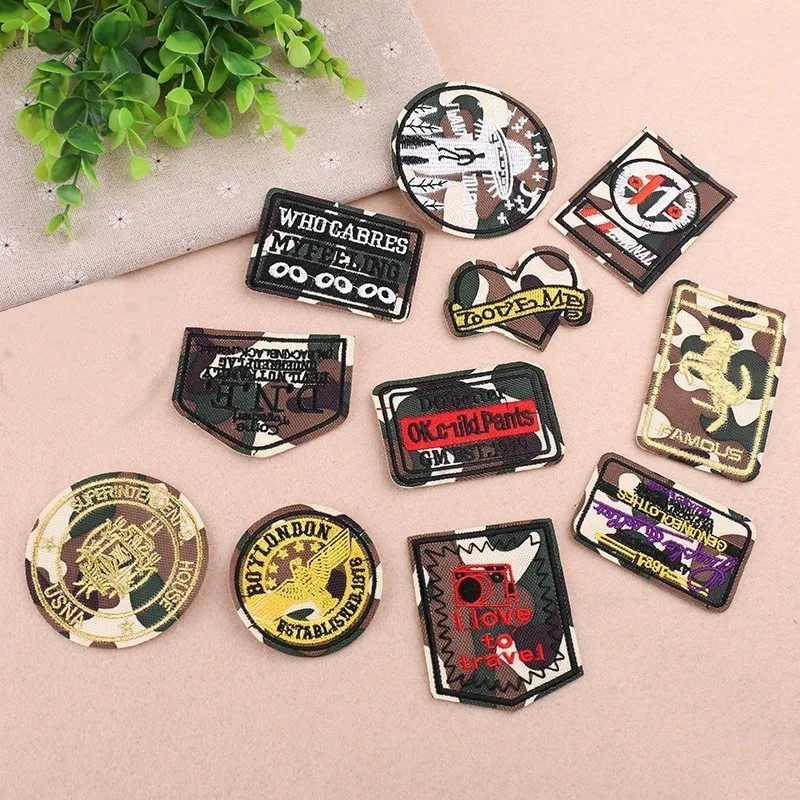 

Cartoon camouflage Patches Golden Bird Embroidered Patch Iron on Appliques for DIY T-shirt Jeans Jackets Badges Accessories