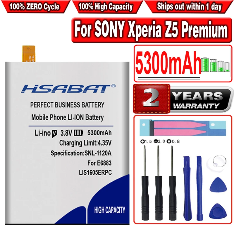 Аккумулятор HSABAT 5300 мАч LIS1605ERPC для SONY Xperia Z5 Premium Z5P Dual E6883 E6853 мобильный