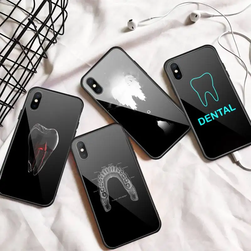 dentale per cute Cartoon Phone Case Tempered glass For iphone 6 7 8 plus X XS XR 11 12 13 PRO MAX mini