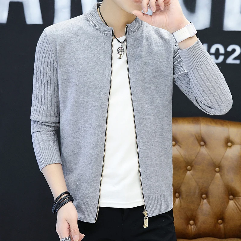 

2018 autumn fashion men's slim fit knitting sweater /leisure male Pure color comfortable sweater Coat