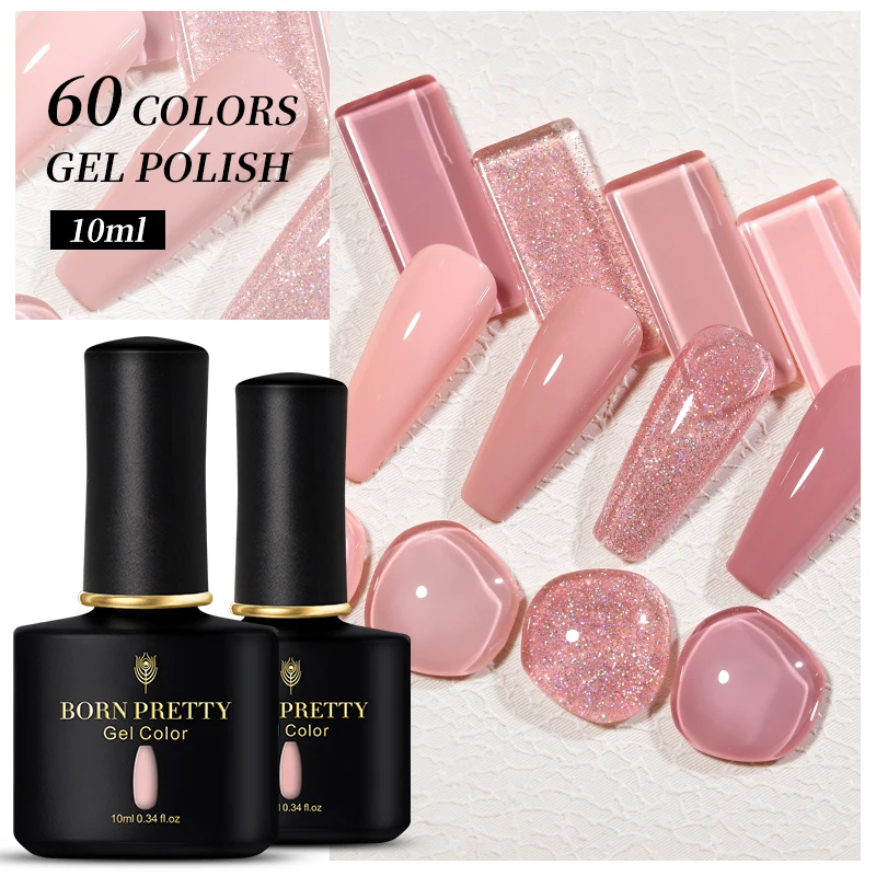 Гель для ногтей BORN PRETTY 10 мл 60 цветов телесный розовый с блестками УФ-гель