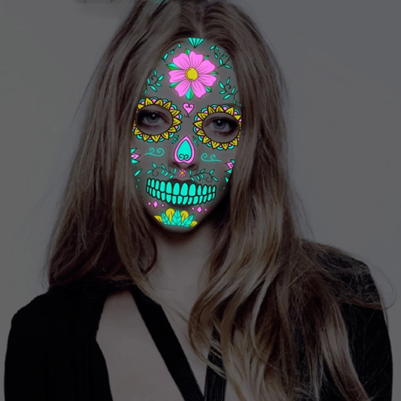 1 Sheet Halloween Waterproof Temporary Tattoo Sticker Facial makeup Special Face Day of The Dead Skull dress up | Красота и здоровье