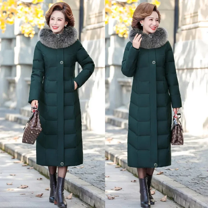 Mother Winter Coat Women's Long Section Over The Knee Down Cotton Jackets Mddle-Aged And Elderly Parkas Female Thickened Outwear