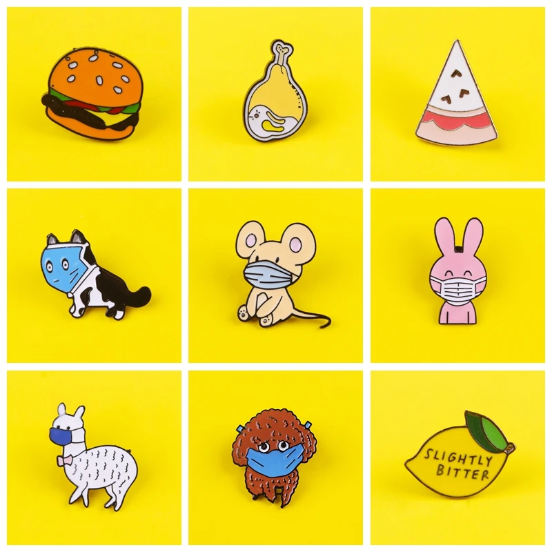 Пирожные гамбургеры пицца значок на одежду животные в маске собака мышь