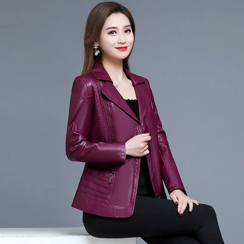 

2021 New Women's Leather Jacket Spring And Autumn PU Jacket Women Short Leather Coat Large Size 6XL Ladies Leather Clothes