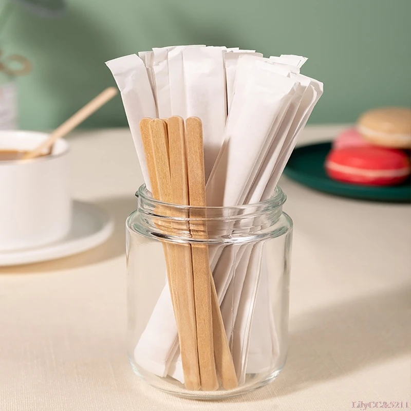 

100pcs Disposable stir sticks Natural Wooden tea Coffee Stirrers Cafe Supplies 14cm