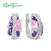 santuzza silver earrings for women authentic 925 sterling silver shimmering amethyst pink cubic zirconia %d1%81%d0%b5%d1%80%d1%8c%d0%b3%d0%b8 fine jewelry
