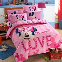 disney 4pcs bedding set cute mickey minnie mouse girls boys twin queen duvet cover pillowcases flatsheet for 1 2m 1 5 1 8m bed