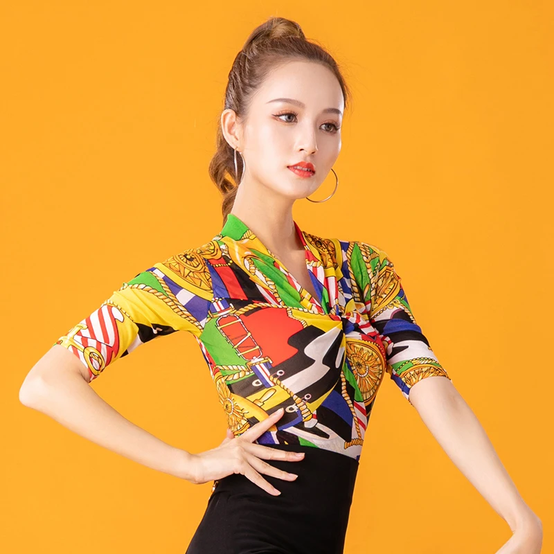 Рубашка для современных танцев женская одежда латиноамериканских с коротким