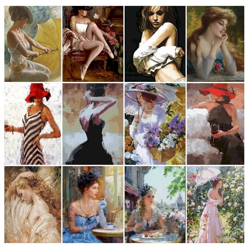 

GATYZTORY DIY Picture On Wall Oil Painting By Number Portrait Women Home Decor Abstract Drawing Lover Hand Unique Gifts 40x50cm