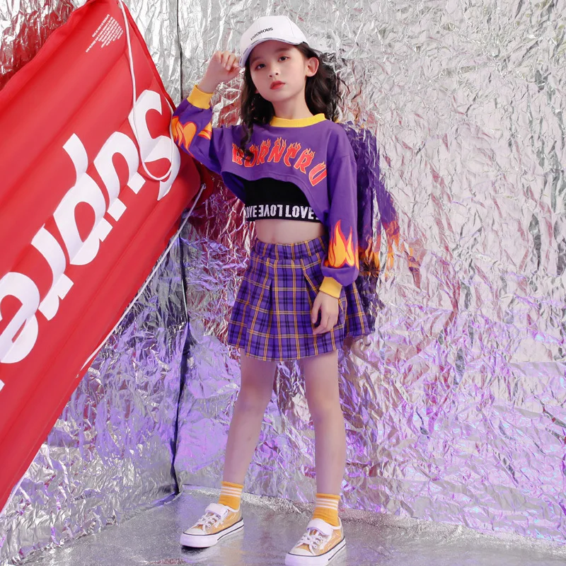 

2020 new Children purple street Hip Hop Suit Girl Show Children Hip Hop Sir Dance Clothing Girl Hiphop The Shelf Drum