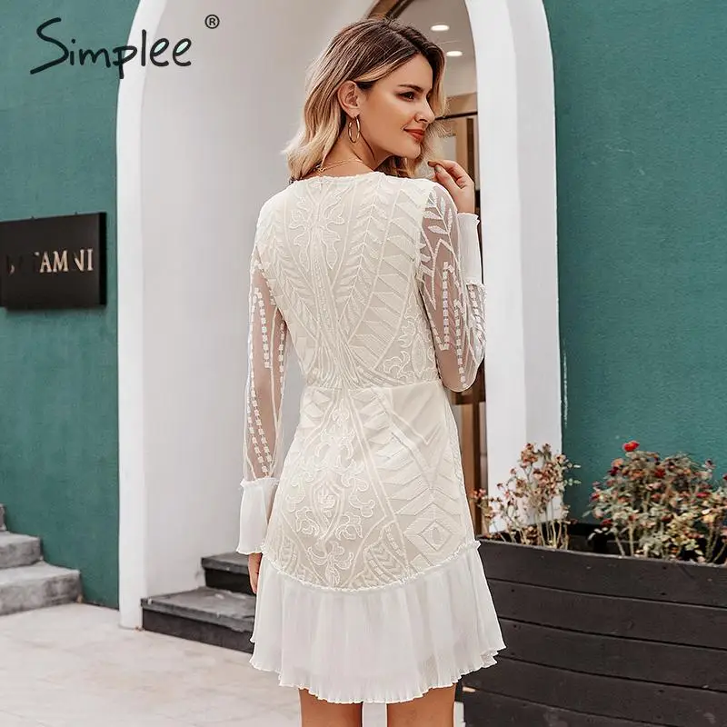 Simplee сексуальное Белое платье с высокой талией элегантное ажурное